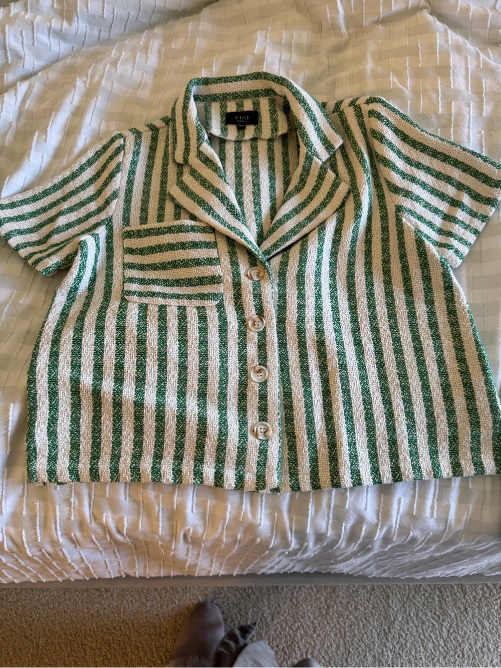 Vici Green and White Striped Matching set with top and bottom - Picture 1 of 4